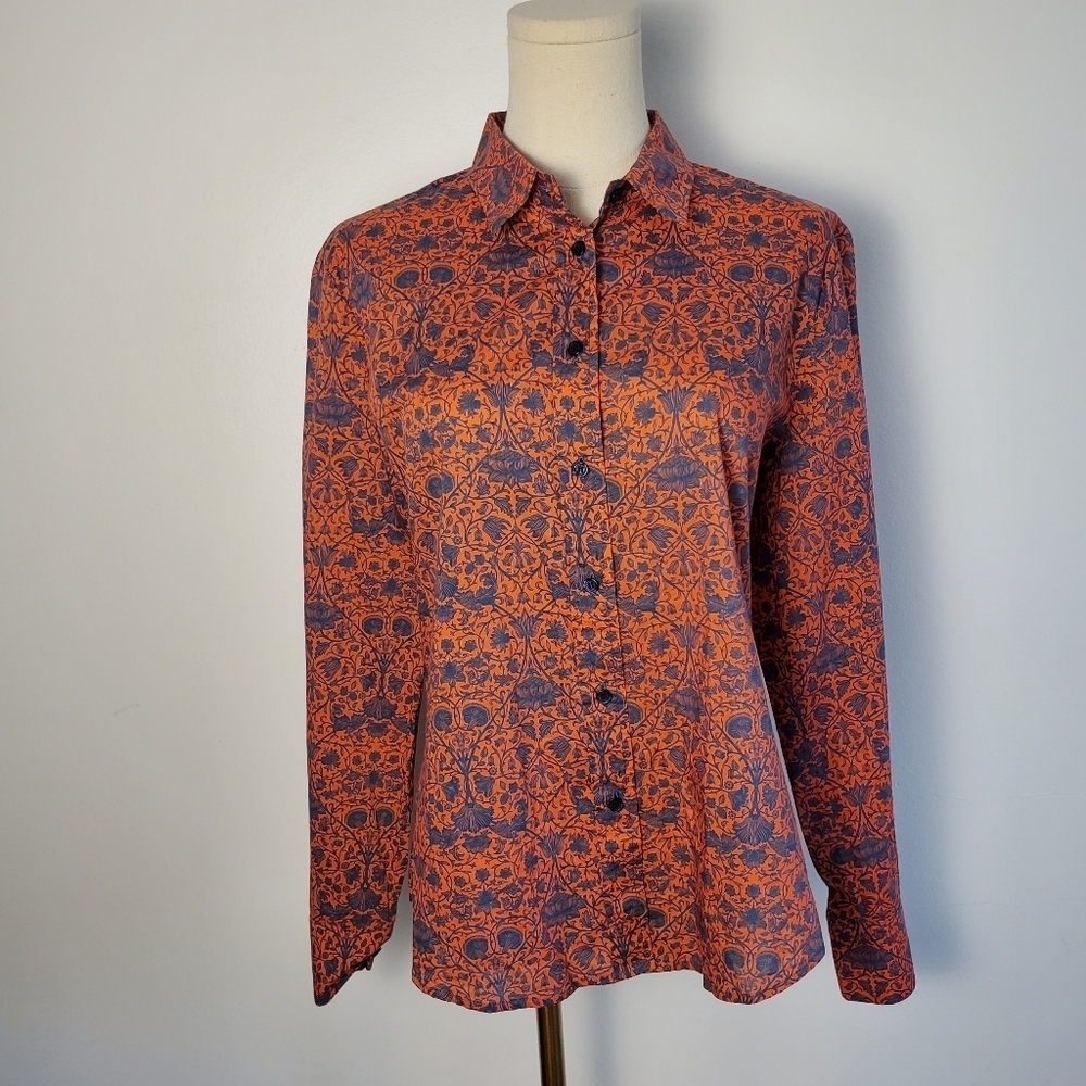 Judith & Charles Cotton Orange and Blue Long Sleeve Button Down Shirt - Picture 2 of 12